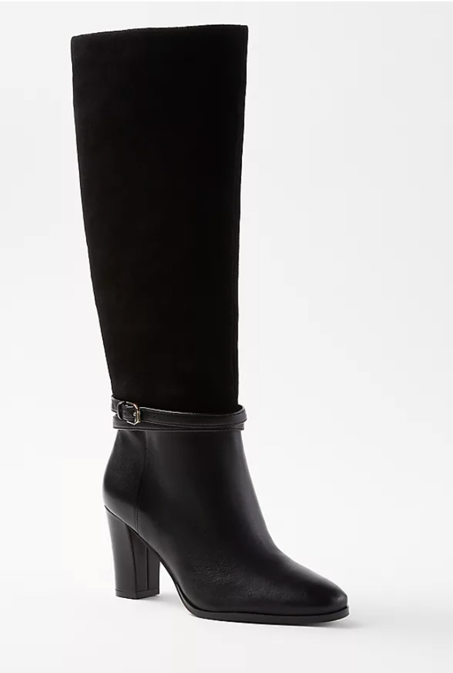 NEW ANN TAYLOR BLACK LEATHER & SUEDE PULL ON KNEE HIGH TALL BOOTS SZ 10